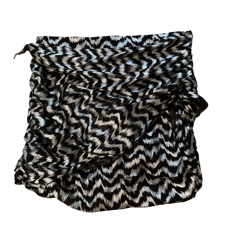 Zara Metallic Silver Black Zig Zag Ruched Wrap Mini‎ Skirt Large 7563/059/084